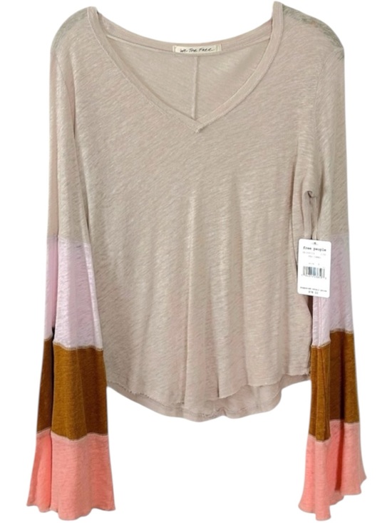 Free People Tops - Free People Retro 70s Bohemian Bell Sleeve Neutral V Neck Top Small Linen NWT